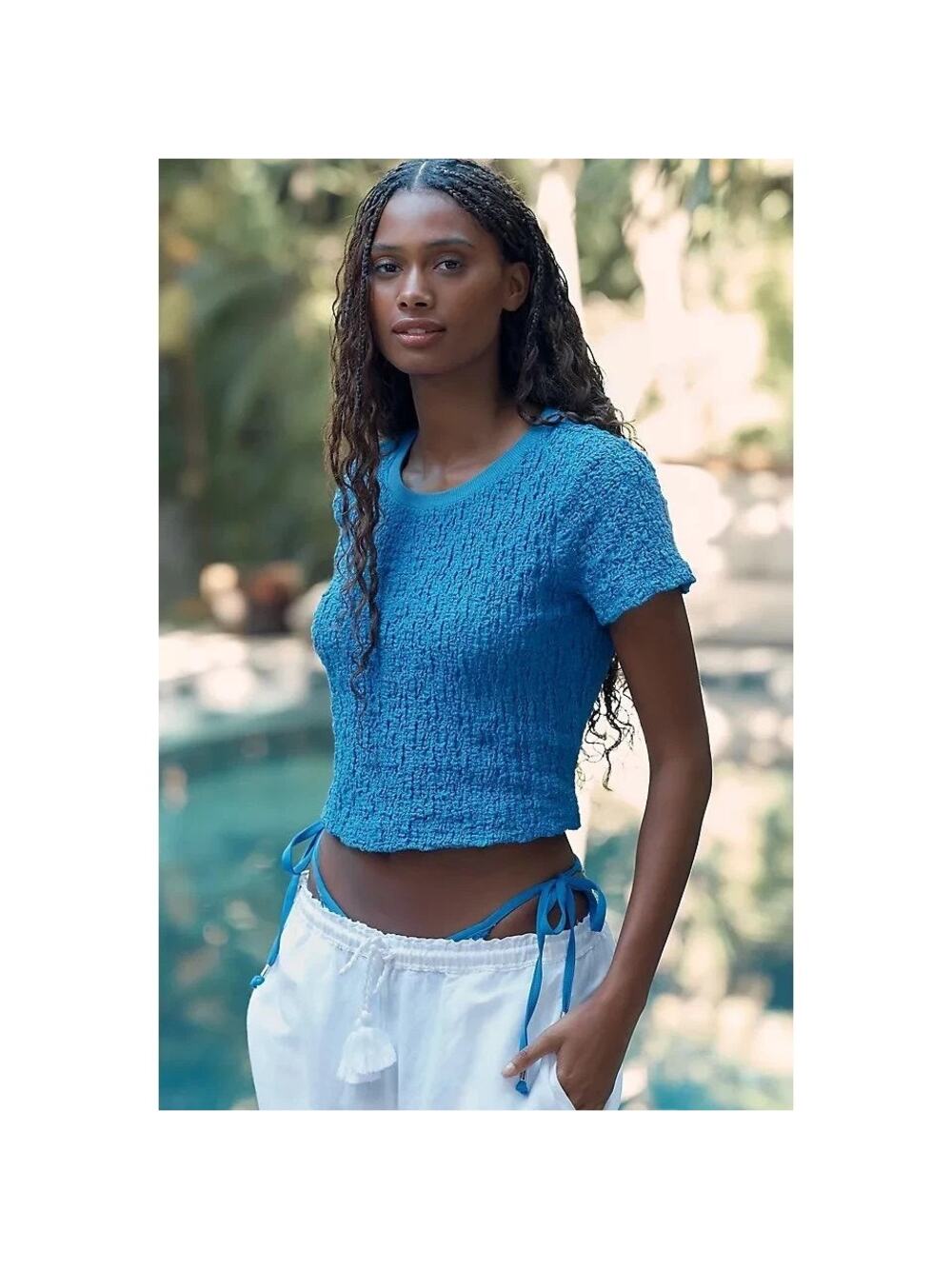 Anthropologie‎ Celandine Smocked Baby Tee Top Textured Crop Women's Medium